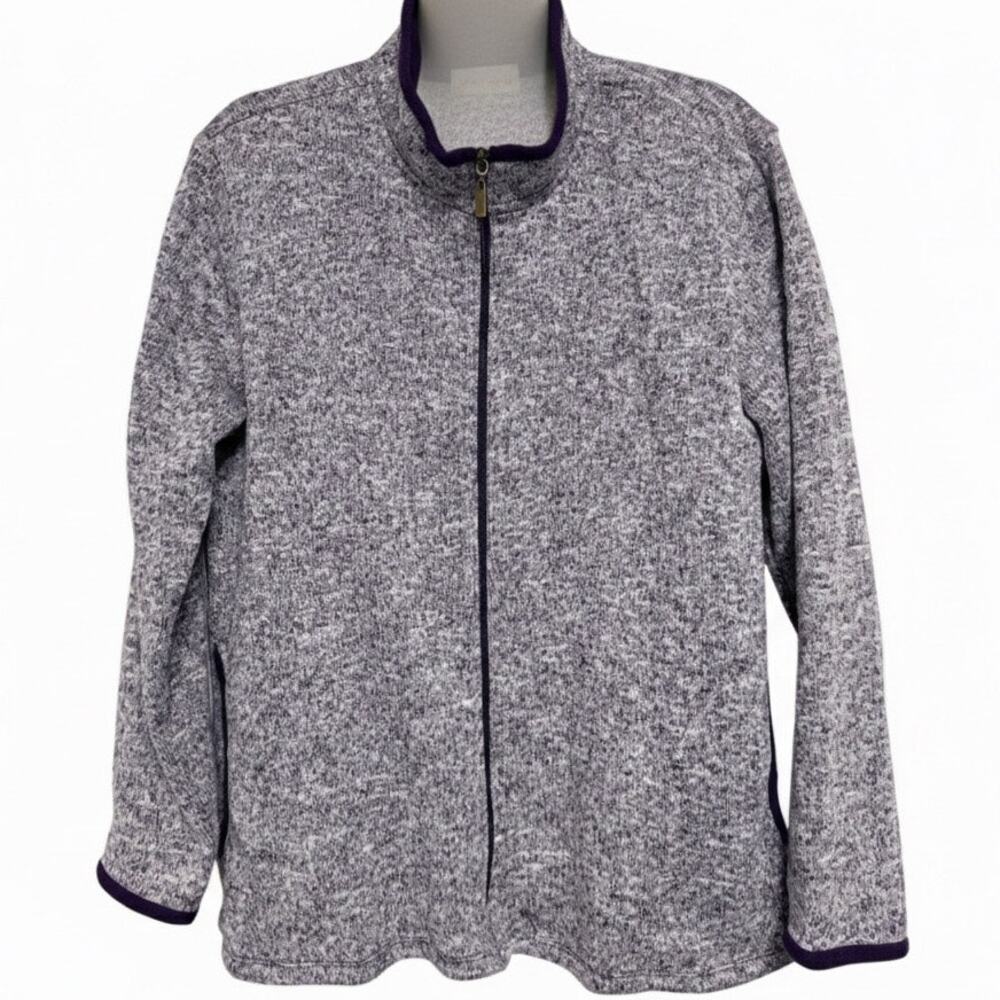 Stan Herman Size L Purple Heathered Fleece Full Zip Jacket
